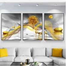 默丁格( MOTINGGER )来运转客厅装饰画现代简 默丁格(MOTINGER)来运转客厅装饰画现代简  约沙发背景墙上挂大厅壁画轻奢三联画[发财树石 约沙发背景墙上挂大厅壁画轻奢三联画[发财树石  头金鹿]边60*80cm 9mm厚防水