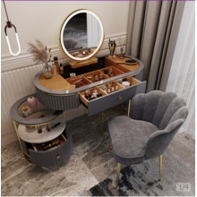 宠妃轻奢梳妆台卧室户型北欧网红化妆台现代简约 宠妃轻奢梳妆台卧室户型北欧网红化妆台现代简约  -体化妆桌[Tpg白] 80组合智能灯+鸟巢凳銫组 -体化妆桌[tpg白]80组合智能灯+鸟巢凳銫组  装 装